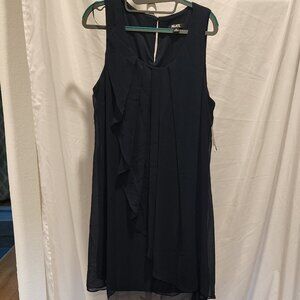 SLNY Navy Pleated Sleeveless Scoop Neck Short Evening Dress, Size 14 NWT